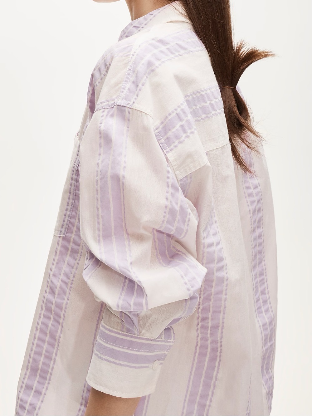 J. Crew White Shirt with Light Purple Vertical Stripes - Picture 3 of 4